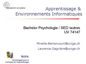 Apprentissage Environnements Informatiques Bachelor Psychologie SED autres UV