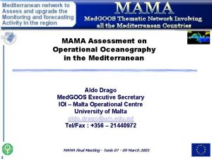 MAMA Assessment on Operational Oceanography in the Mediterranean