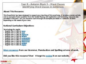 Year 6 Autumn Block 3 Word Classes Identifying