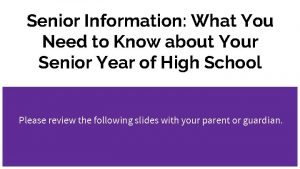 Senior Information What You Need to Know about