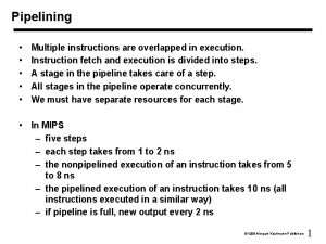 Pipelining Multiple instructions are overlapped in execution Instruction