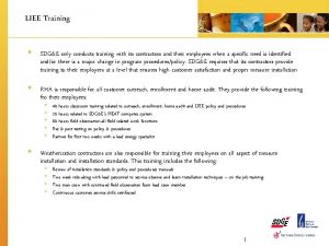 LIEE Training SDGE only conducts training with its