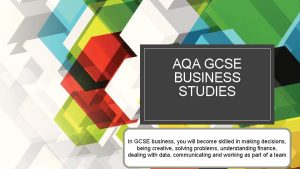 AQA GCSE BUSINESS STUDIES In GCSE business you