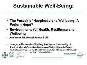 Sustainable WellBeing The Pursuit of Happiness and Wellbeing