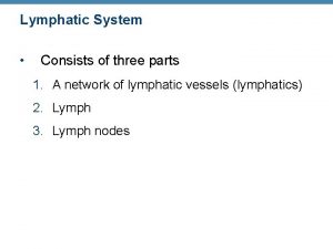 Lymphatic System Consists of three parts 1 A