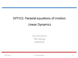 OPTICS Paraxial equations of motion Linear Dynamics Carol OPTICS Paraxial equations of motion Linear Dynamics Carol