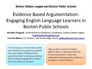 Boston Debate League and Boston Public Schools Evidence