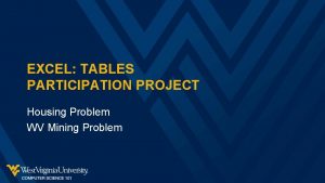 EXCEL TABLES PARTICIPATION PROJECT Housing Problem WV Mining