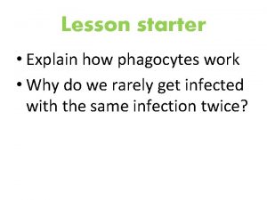 Lesson starter Explain how phagocytes work Why do