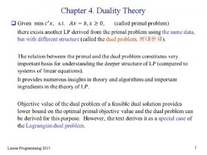 Chapter 4 Duality Theory q Linear Programming 2015