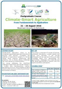 Postgraduate Course ClimateSmart Agriculture From Fundamentals to Application