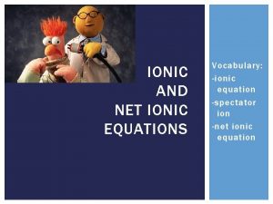 IONIC AND NET IONIC EQUATIONS Vocabulary ionic equation