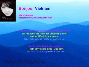 Bonjour Vietnam Marc Lavoine performed by Pham Quynh