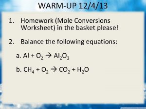 WARMUP 12413 1 Homework Mole Conversions Worksheet in
