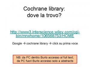 Cochrane library dove la trovo http www 3