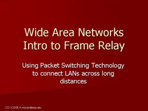 Wide Area Networks Intro to Frame Relay Using
