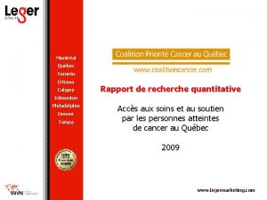 Montral Qubec Toronto Ottawa Calgary Rapport de recherche