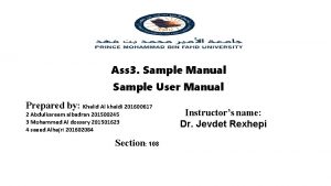 Ass 3 Sample Manual Sample User Manual Prepared