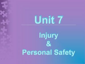 Unit 7 Injury Personal Safety Included Safety Bullying