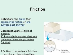 Friction Definition the force that opposes the motion