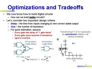 Optimizations and Tradeoffs We now know how to