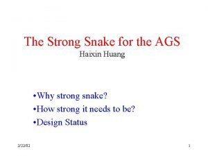 The Strong Snake for the AGS Haixin Huang