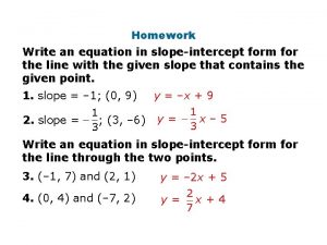 Homework Write an equation in slopeintercept form for