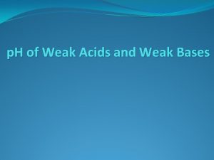 p H of Weak Acids and Weak Bases