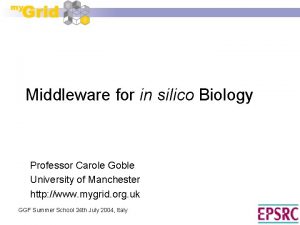 Middleware for in silico Biology Professor Carole Goble