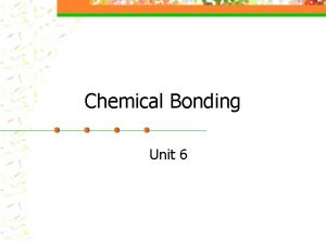 Chemical Bonding Unit 6 Bonding A bond is