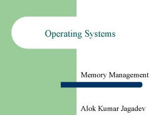 Operating Systems Memory Management Alok Kumar Jagadev Background
