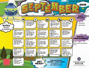 TDAs September 2019 Menu Calendar Breakfast French Toast