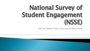 National Survey of Student Engagement NSSE Katy Tufts