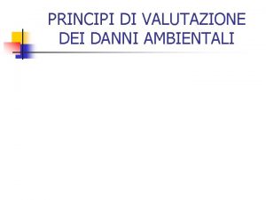 PRINCIPI DI VALUTAZIONE DEI DANNI AMBIENTALI ARGOMENTI Principi