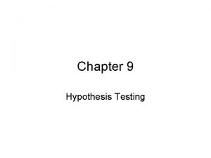 Chapter 9 Hypothesis Testing Hypothesis Testing A hypothesis Chapter 9 Hypothesis Testing Hypothesis Testing A hypothesis