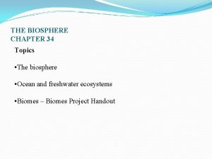 THE BIOSPHERE CHAPTER 34 Topics The biosphere Ocean
