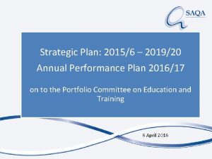 Strategic Plan 20156 201920 Annual Performance Plan 201617