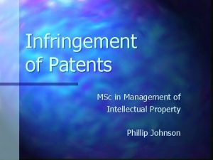 Infringement of Patents MSc in Management of Intellectual