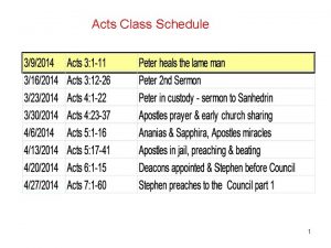 Acts Class Schedule 1 Peters 2 nd sermon