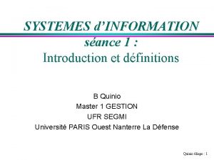 SYSTEMES dINFORMATION sance 1 Introduction et dfinitions B