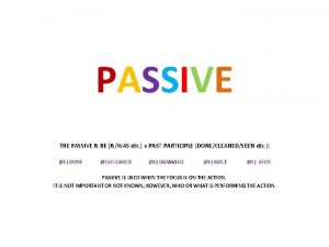 PASSIVE THE PASSIVE IS BE ISWAS etc PAST