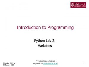 Introduction to Programming Python Lab 2 Variables Python