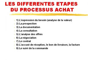 LES DIFFERENTES ETAPES DU PROCESSUS ACHAT 1 Lexpression