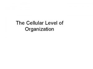 The Cellular Level of Organization Antonie van Leewenhoek