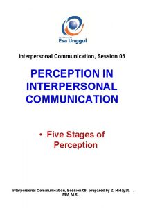 Interpersonal Communication Session 05 PERCEPTION IN INTERPERSONAL COMMUNICATION
