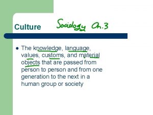 Culture l The knowledge language values customs and