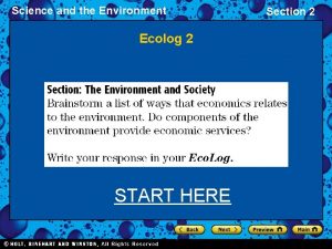 Science and the Environment Ecolog 2 START HERE