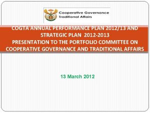 COGTA ANNUAL PERFORMANCE PLAN 201213 AND STRATEGIC PLAN