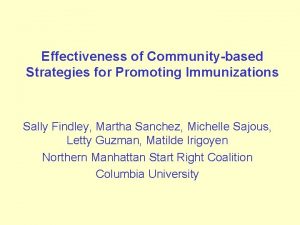 Effectiveness of Communitybased Strategies for Promoting Immunizations Sally