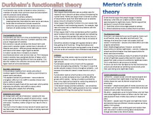 Durkheims functionalist theory Functionalism sees society as based